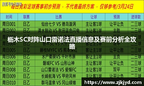 枥木SC对阵山口雷诺法直播信息及赛前分析全攻略